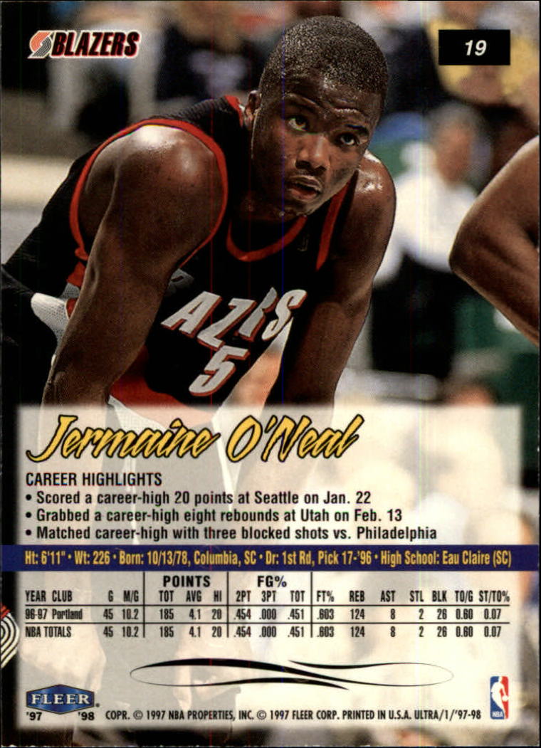 1997-98 Ultra #19 Jermaine O'Neal back image