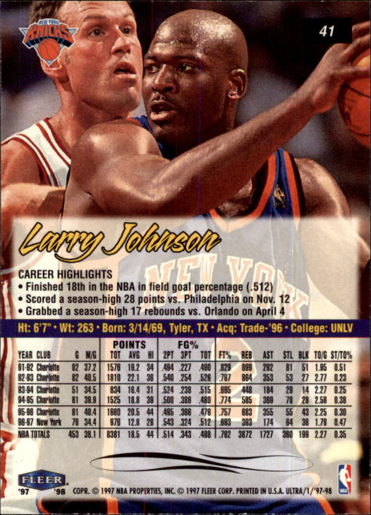 1997-98 Ultra #41 Larry Johnson back image