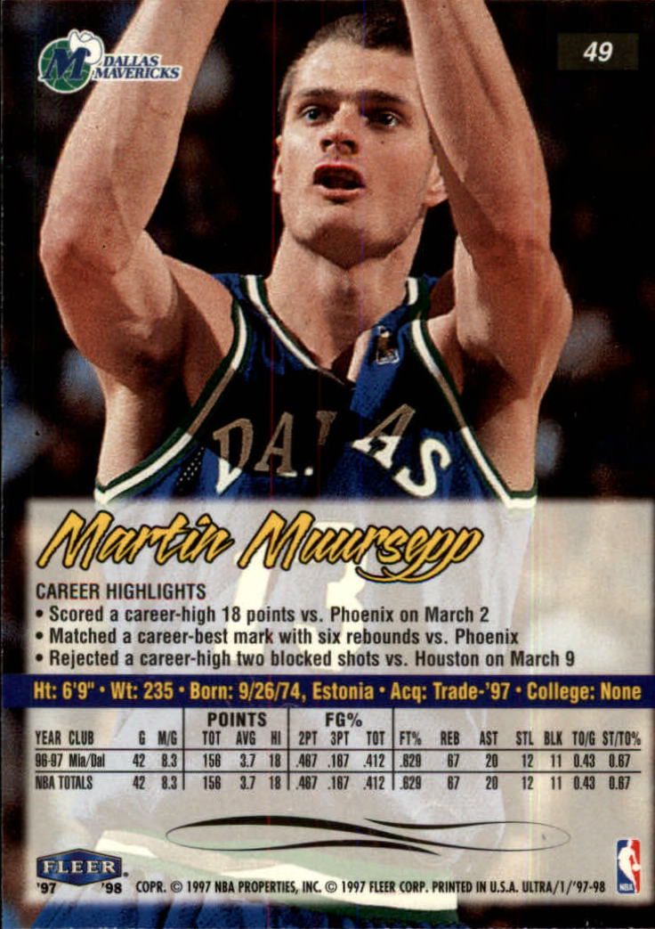 1997-98 Ultra #49 Martin Muursepp back image