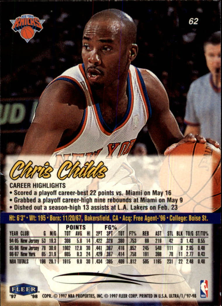 1997-98 Ultra #62 Chris Childs back image