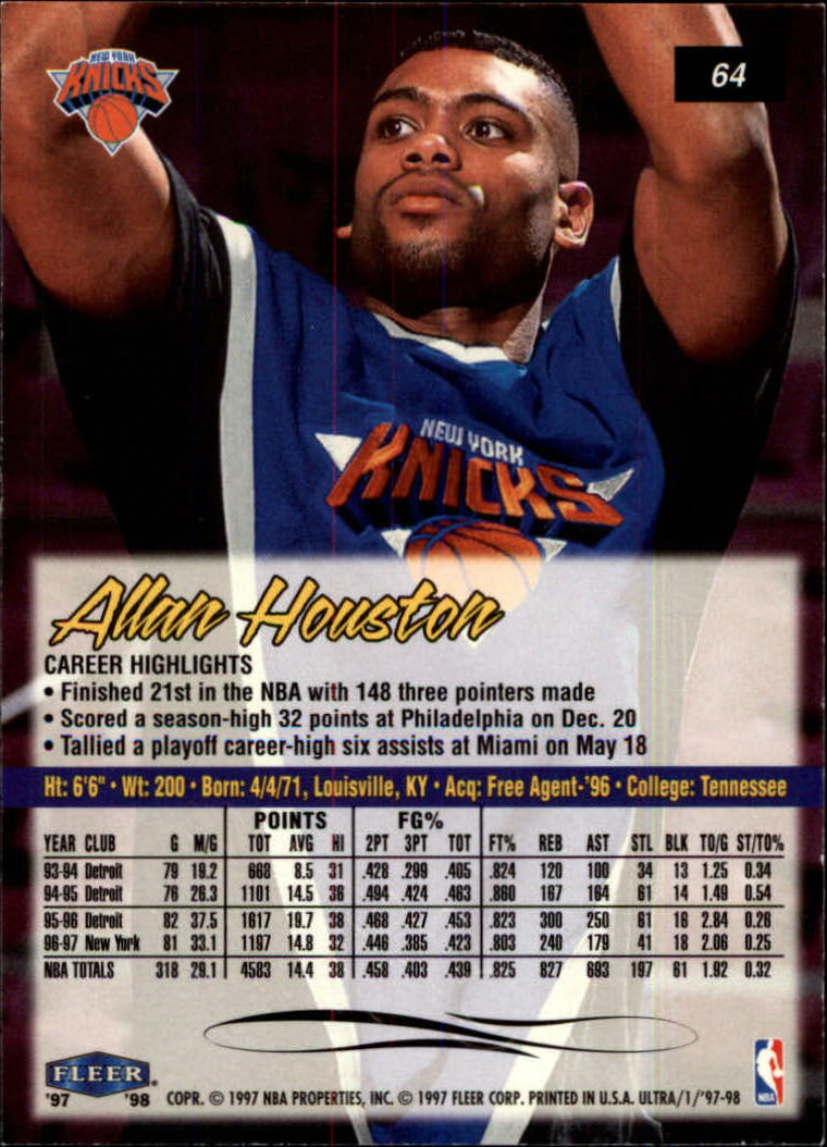 1997-98 Ultra #64 Allan Houston back image