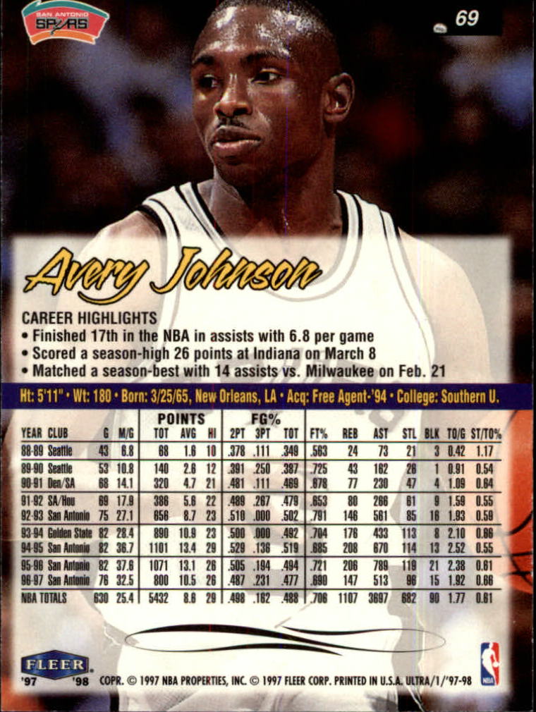 1997-98 Ultra #69 Avery Johnson back image