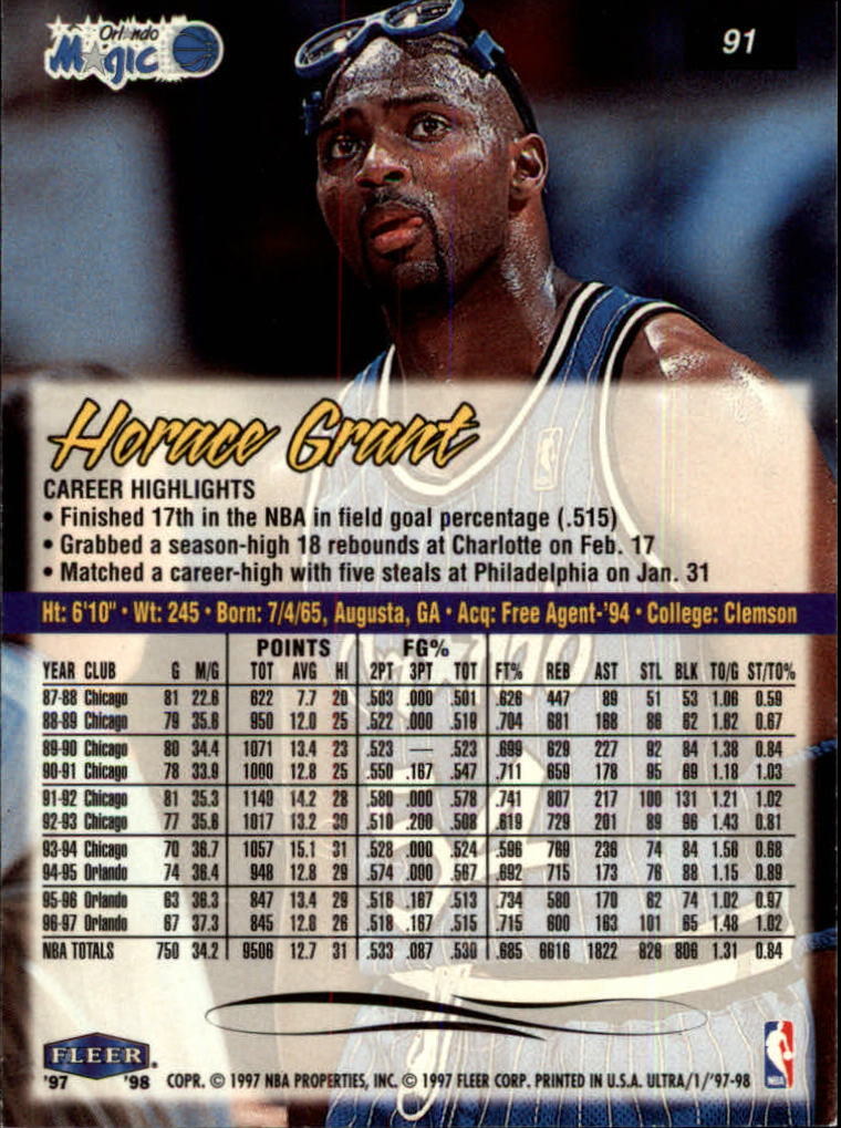 1997-98 Ultra #91 Horace Grant back image