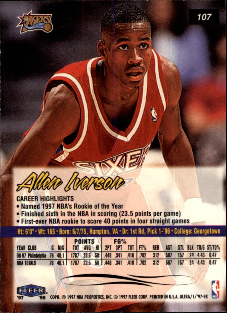 1997-98 Ultra #107 Allen Iverson back image