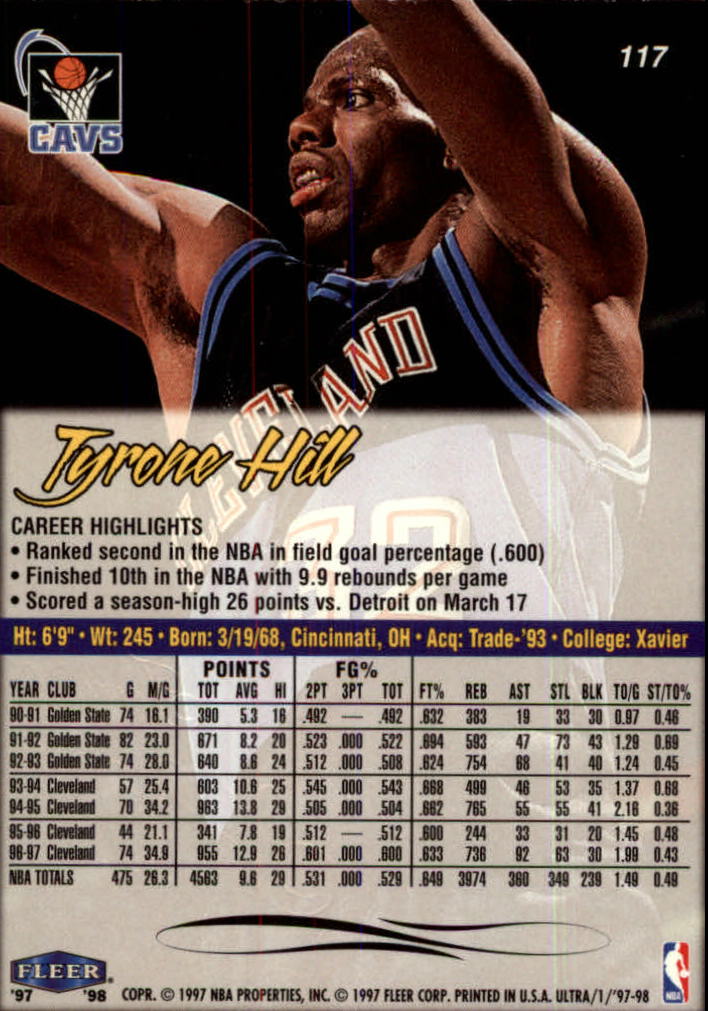 1997-98 Ultra #117 Tyrone Hill back image