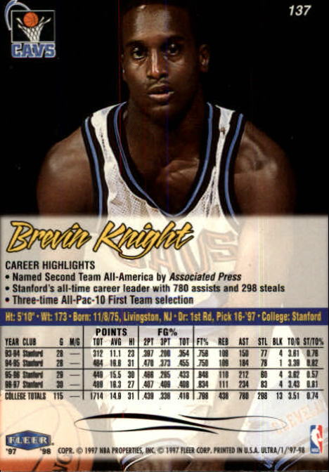 1997-98 Ultra #137 Brevin Knight RC back image