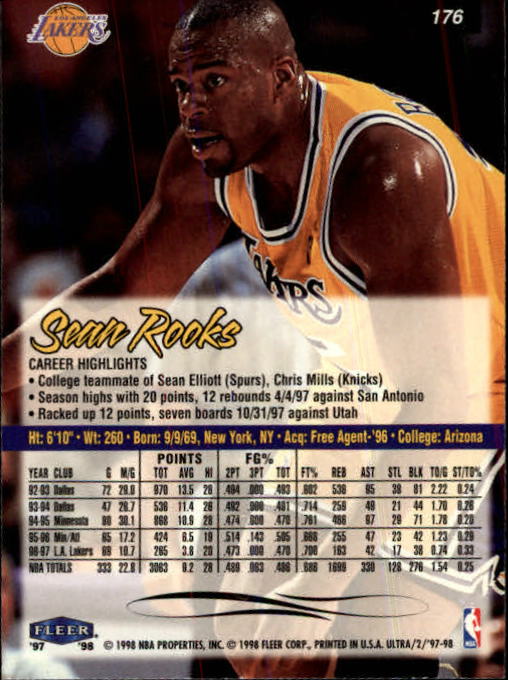 1997-98 Ultra #176 Sean Rooks back image