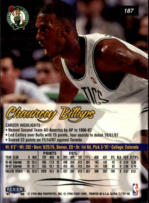 1997-98 Ultra #187 Chauncey Billups back image