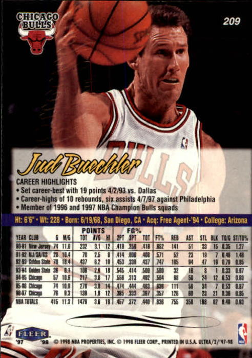 1997-98 Ultra #209 Jud Buechler - NM-MT