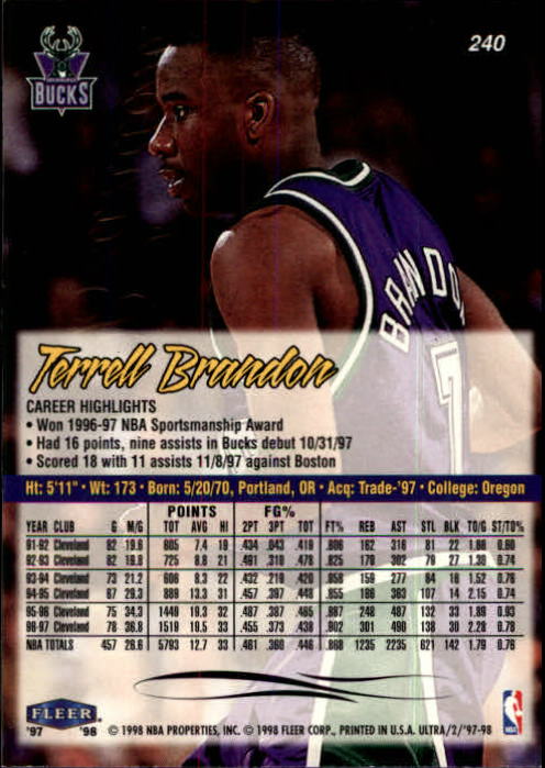 1997-98 Ultra #240 Terrell Brandon back image