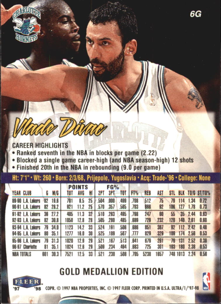 1997-98 Ultra Gold Medallion #6G Vlade Divac back image