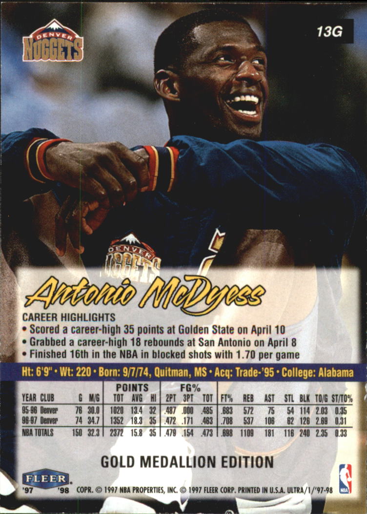 1997-98 Ultra Gold Medallion #13G Antonio McDyess back image