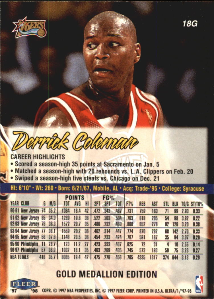 1997-98 Ultra Gold Medallion #18G Derrick Coleman back image