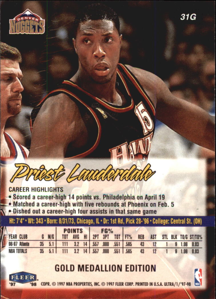 1997-98 Ultra Gold Medallion #31G Priest Lauderdale back image