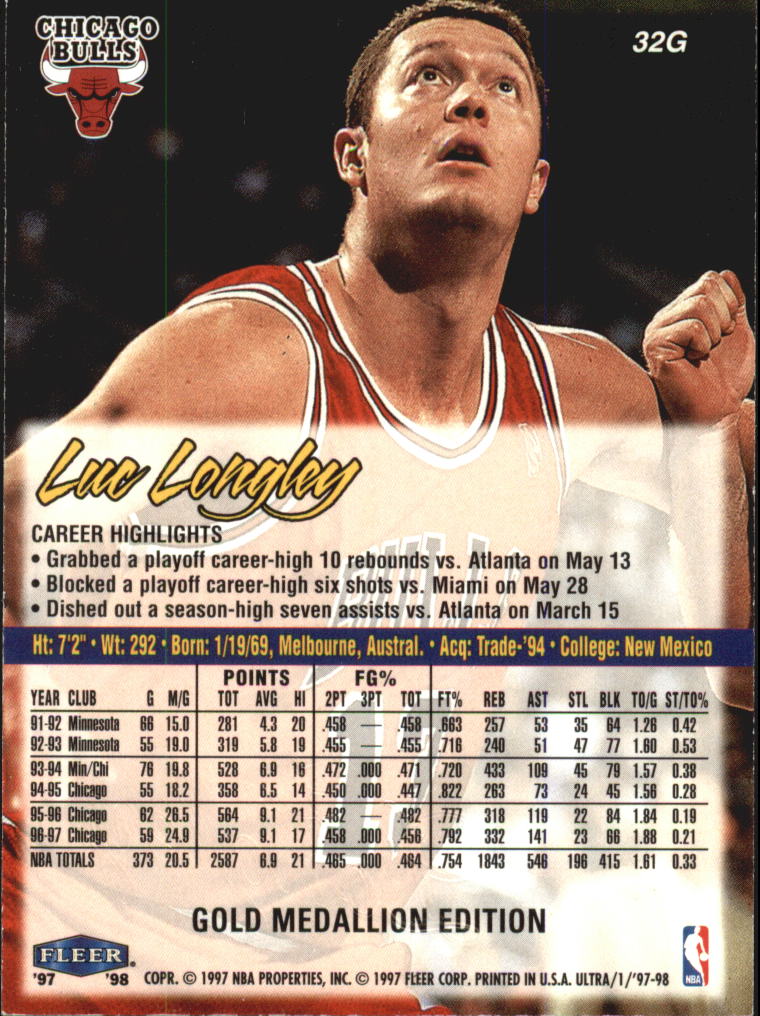 1997-98 Ultra Gold Medallion #32G Luc Longley back image