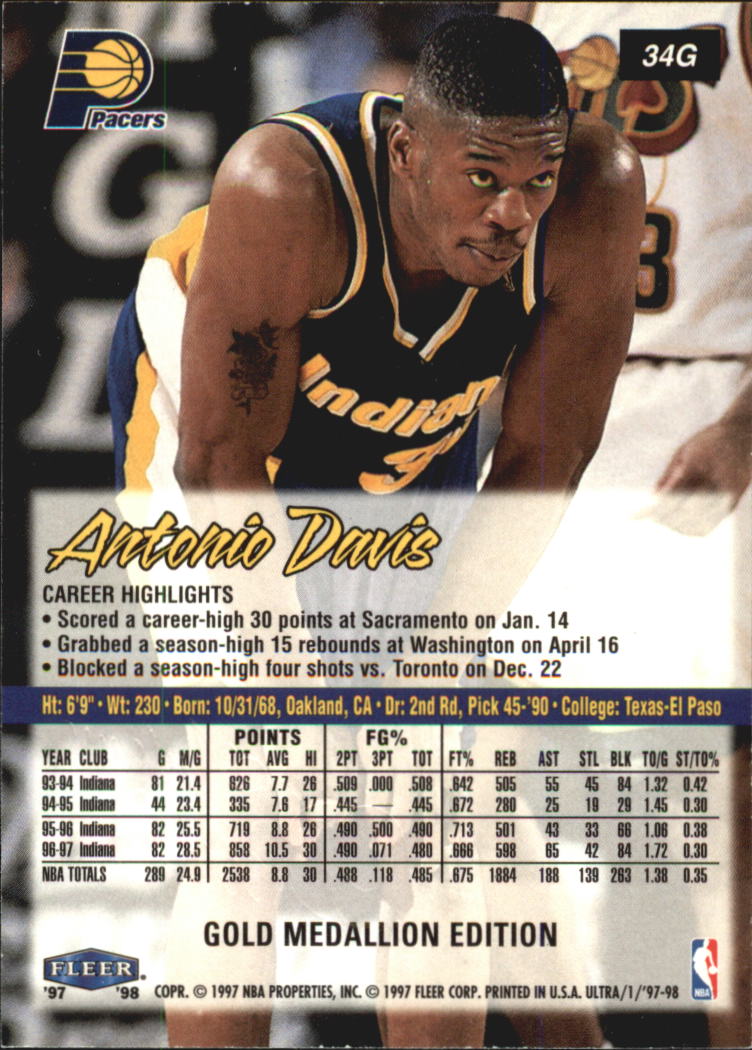 1997-98 Ultra Gold Medallion #34G Antonio Davis back image