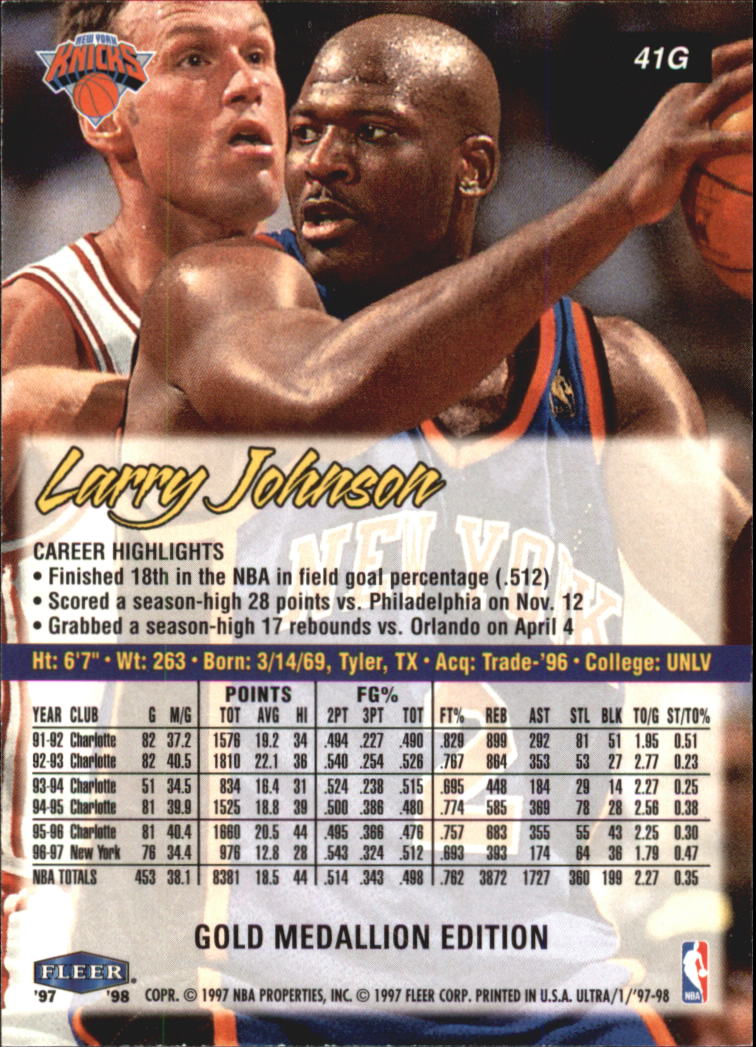 1997-98 Ultra Gold Medallion #41G Larry Johnson back image