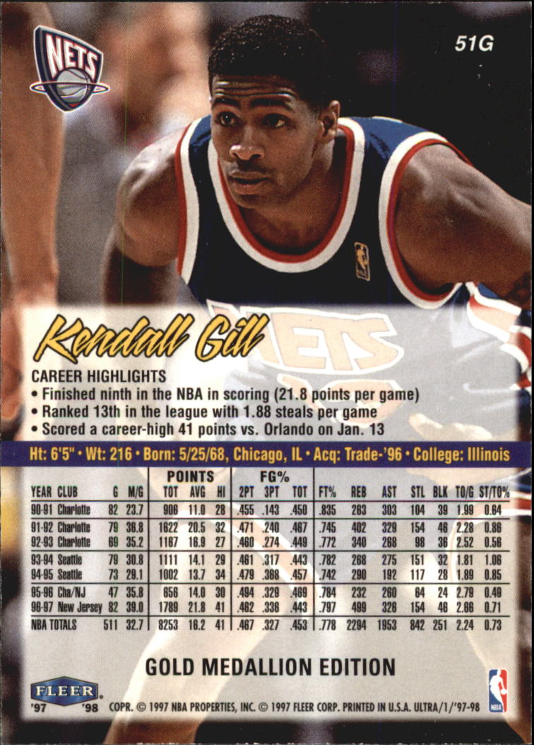 1997-98 Ultra Gold Medallion #51G Kendall Gill back image