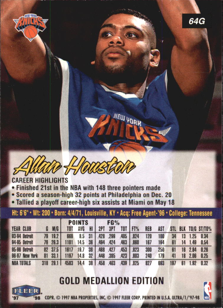 1997-98 Ultra Gold Medallion #64G Allan Houston back image