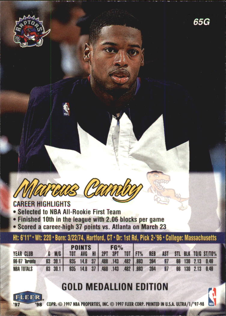 1997-98 Ultra Gold Medallion #65G Marcus Camby back image