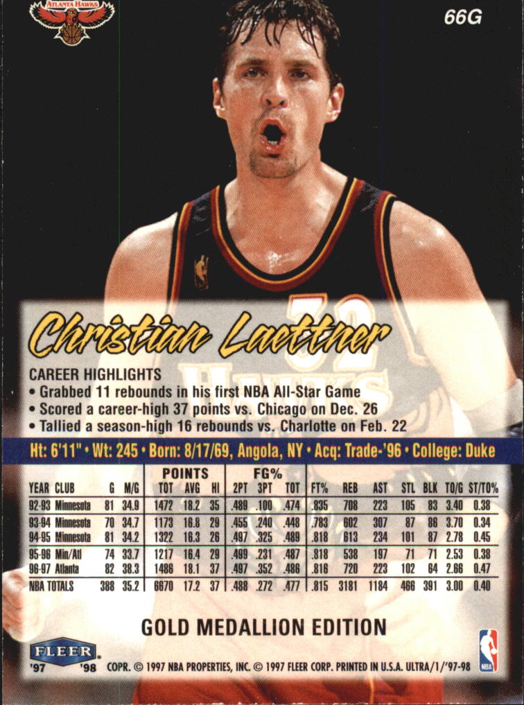 1997-98 Ultra Gold Medallion #66G Christian Laettner back image