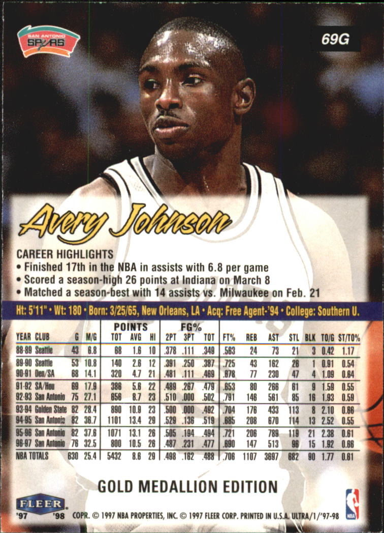 1997-98 Ultra Gold Medallion #69G Avery Johnson back image