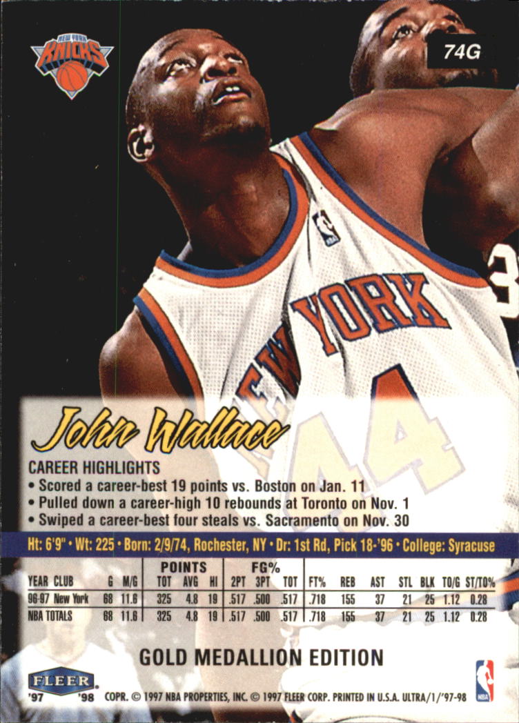 1997-98 Ultra Gold Medallion #74G John Wallace back image