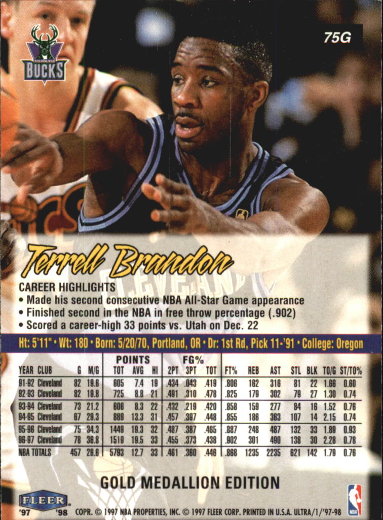 1997-98 Ultra Gold Medallion #75G Terrell Brandon back image