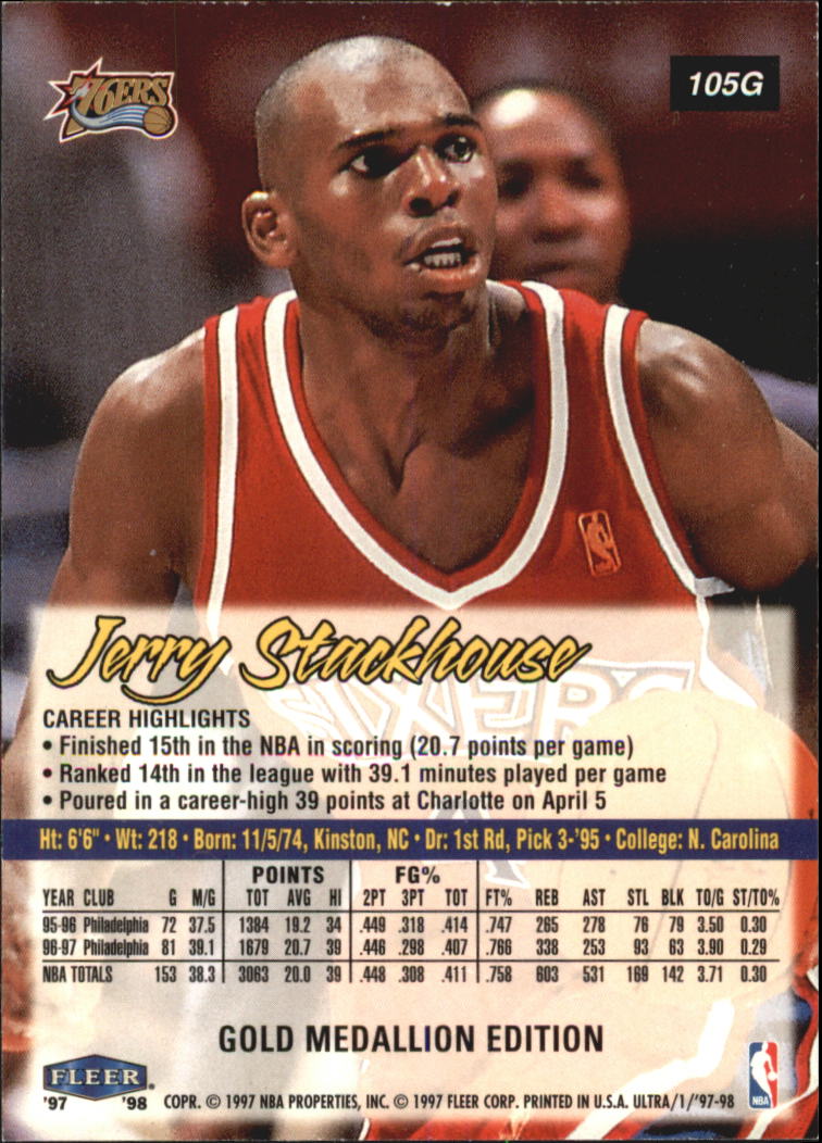 1997-98 Ultra Gold Medallion #105G Jerry Stackhouse back image