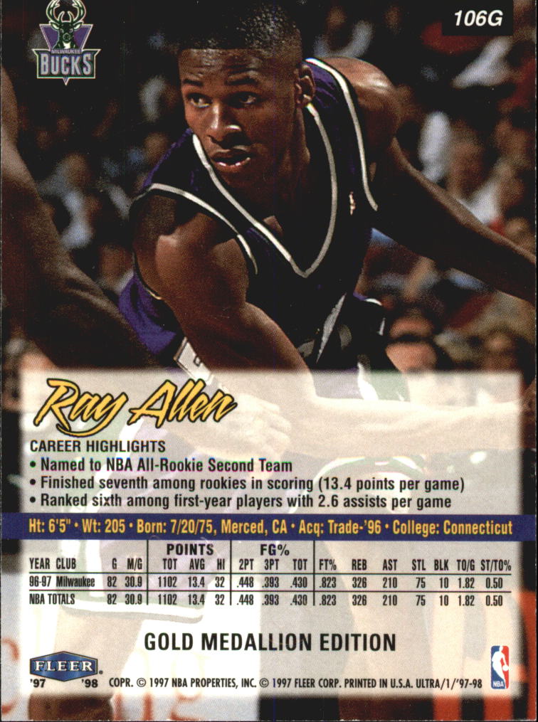1997-98 Ultra Gold Medallion #106G Ray Allen back image
