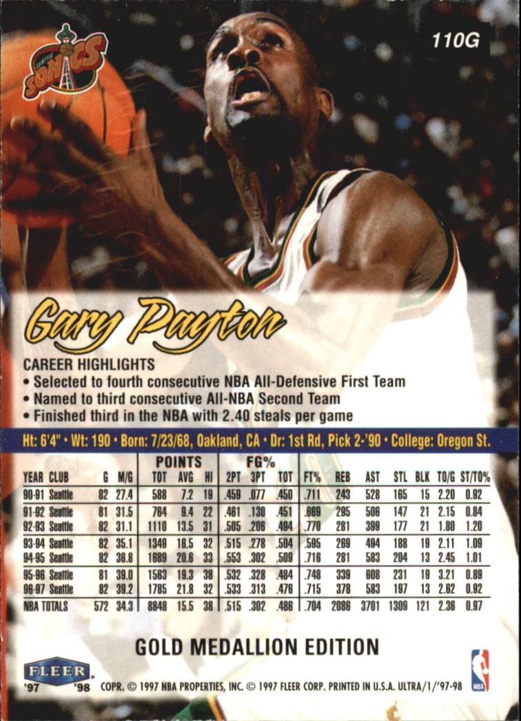 1997-98 Ultra Gold Medallion #110G Gary Payton back image