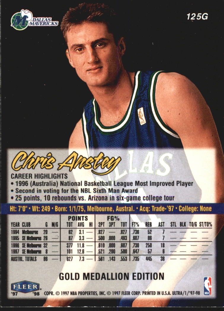 1997-98 Ultra Gold Medallion #125G Chris Anstey back image