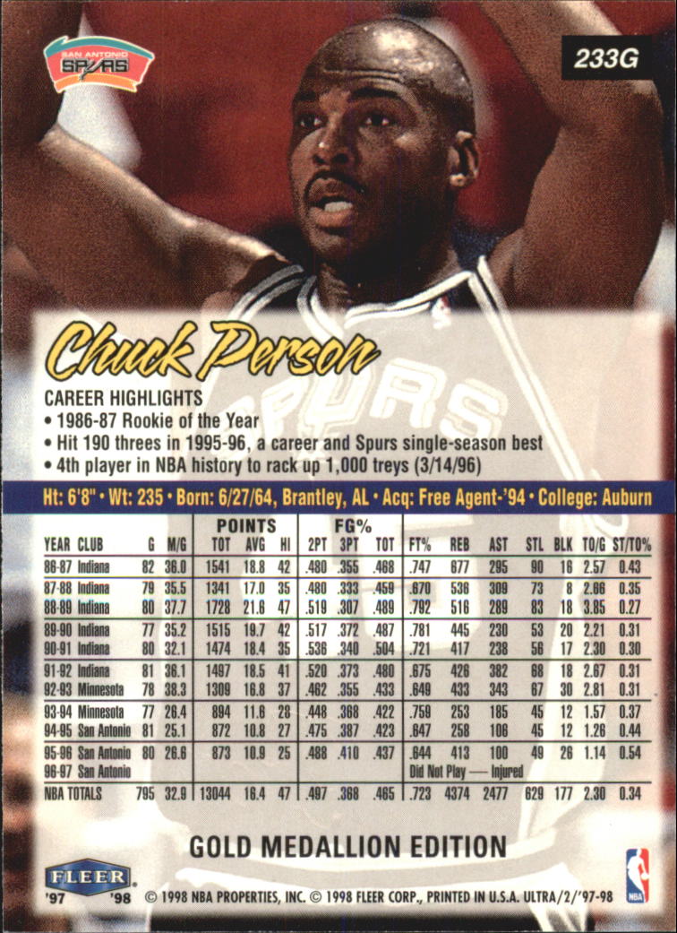 1997-98 Ultra Gold Medallion #233G Chuck Person back image