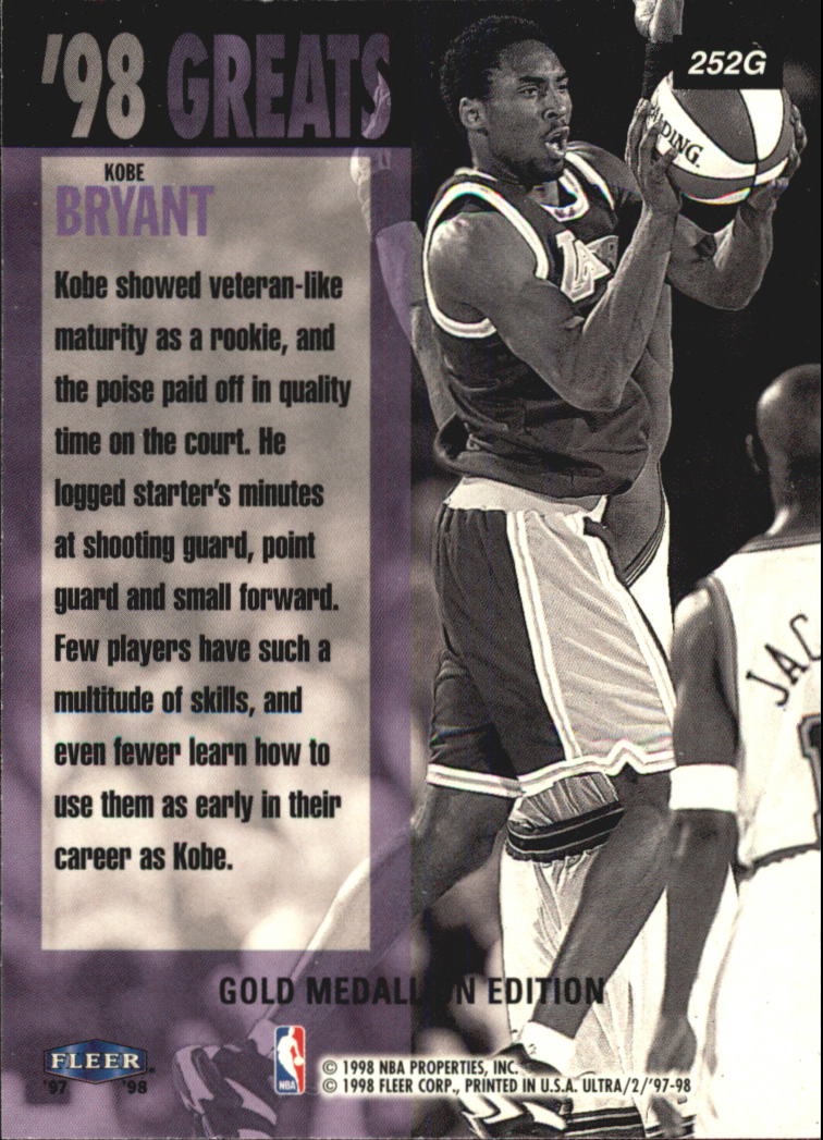 1997-98 Ultra Gold Medallion #252G Kobe Bryant GRE back image