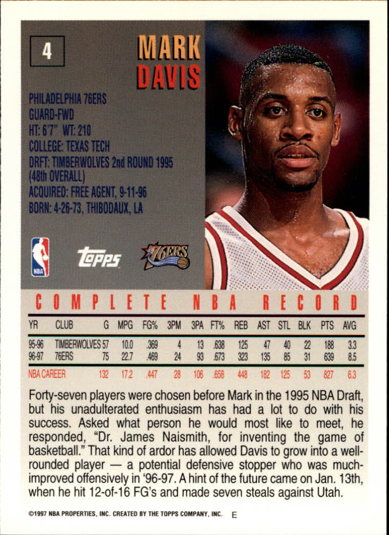 1997-98 Topps #4 Mark Davis back image
