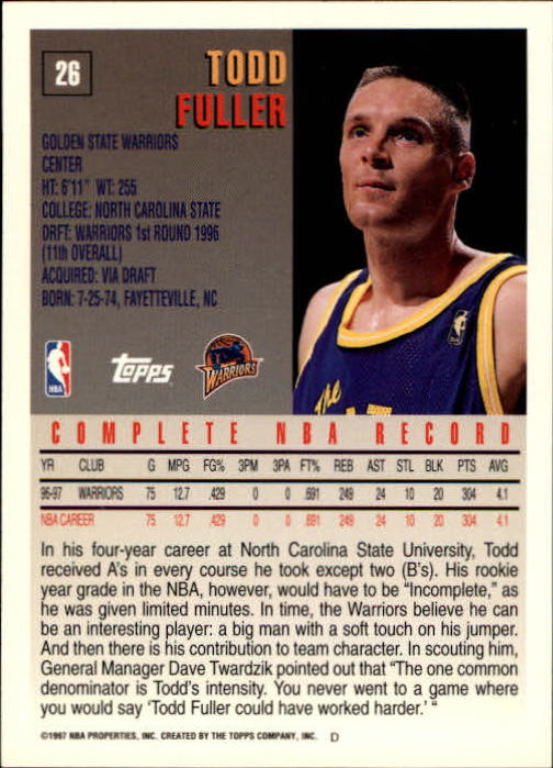 1997-98 Topps #26 Todd Fuller back image