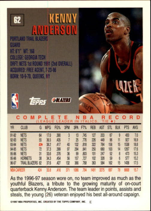 1997-98 Topps #62 Kenny Anderson back image