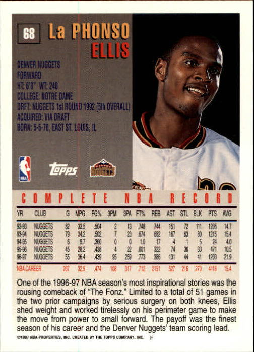 1997-98 Topps #68 LaPhonso Ellis back image