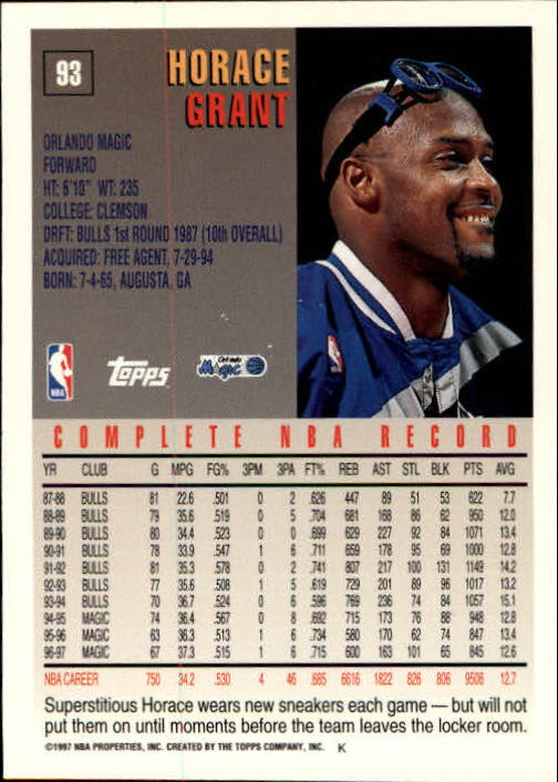 1997-98 Topps #93 Horace Grant back image