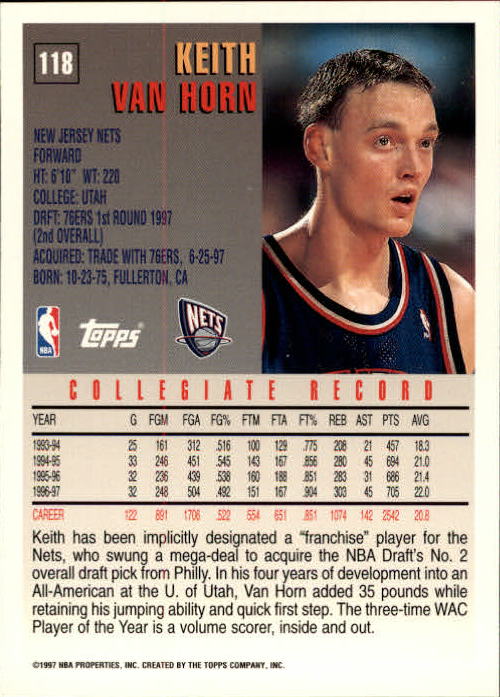 1997-98 Topps #118 Keith Van Horn RC back image