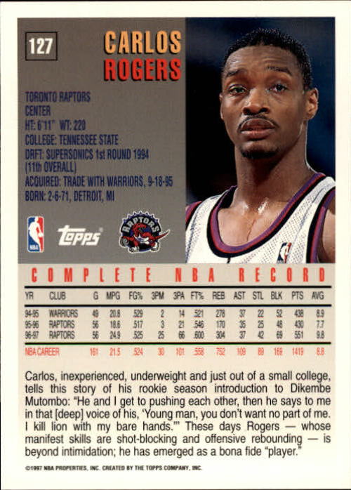 1997-98 Topps #127 Carlos Rogers back image