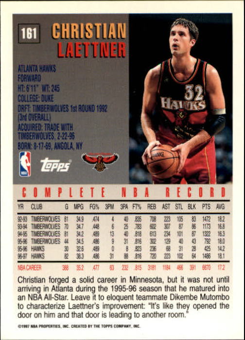 1997-98 Topps #161 Christian Laettner back image