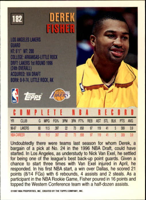 1997-98 Topps #182 Derek Fisher back image