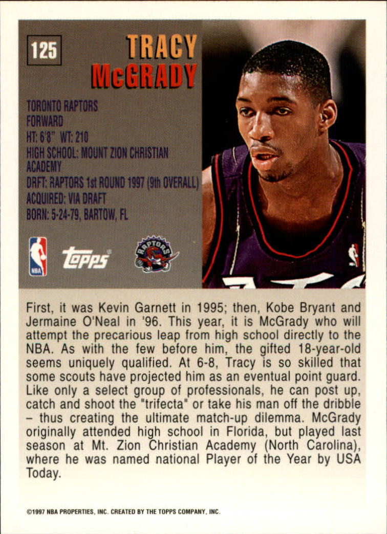 1997-98 Topps Minted in Springfield #125 Tracy McGrady back image