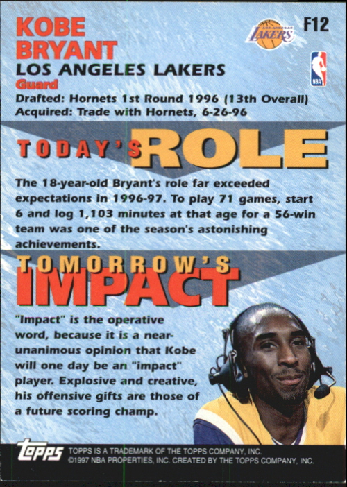 1997-98 Topps Fantastic 15 #F12 Kobe Bryant back image