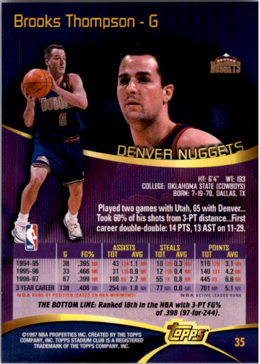 1997-98 Stadium Club Denver Nuggets Basketball Card #35 ...