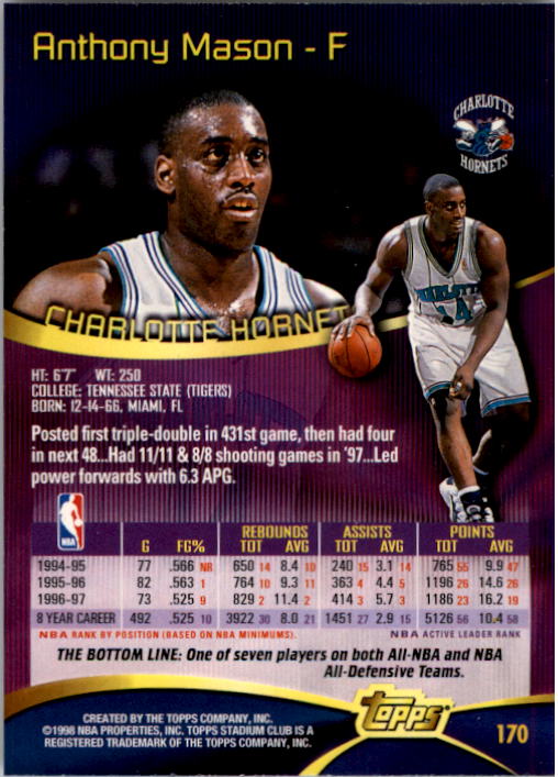 1997-98 Stadium Club #170 Anthony Mason - NM-MT