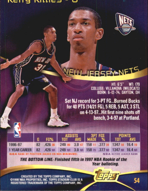 1997-98 Stadium Club First Day Issue #54 Kerry Kittles back image