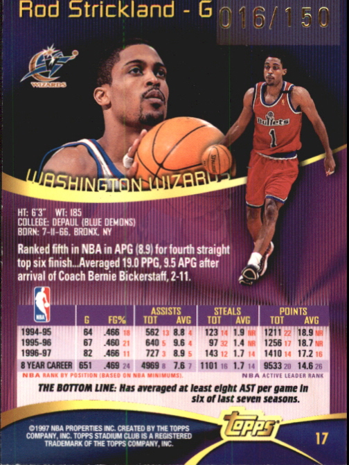 1997-98 Stadium Club One Of A Kind #17 Rod Strickland back image