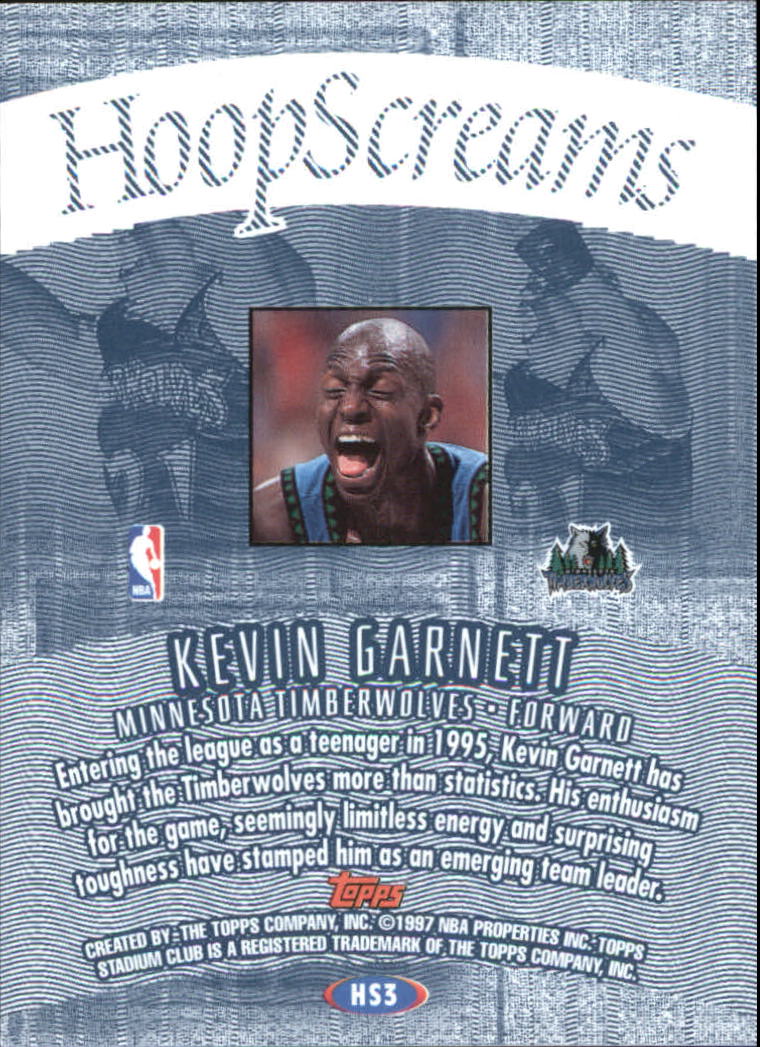 1997-98 Stadium Club Hoop Screams #HS3 Kevin Garnett back image